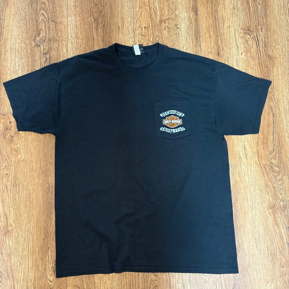 Harley Davidson Pocket T Shirt Mens XL Black Reel Brothers Mauston WI Biker Moto